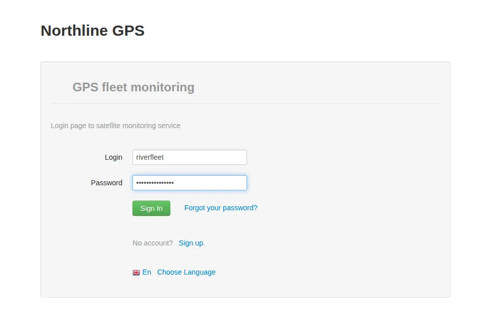 Monitoring service login page with login and password fields