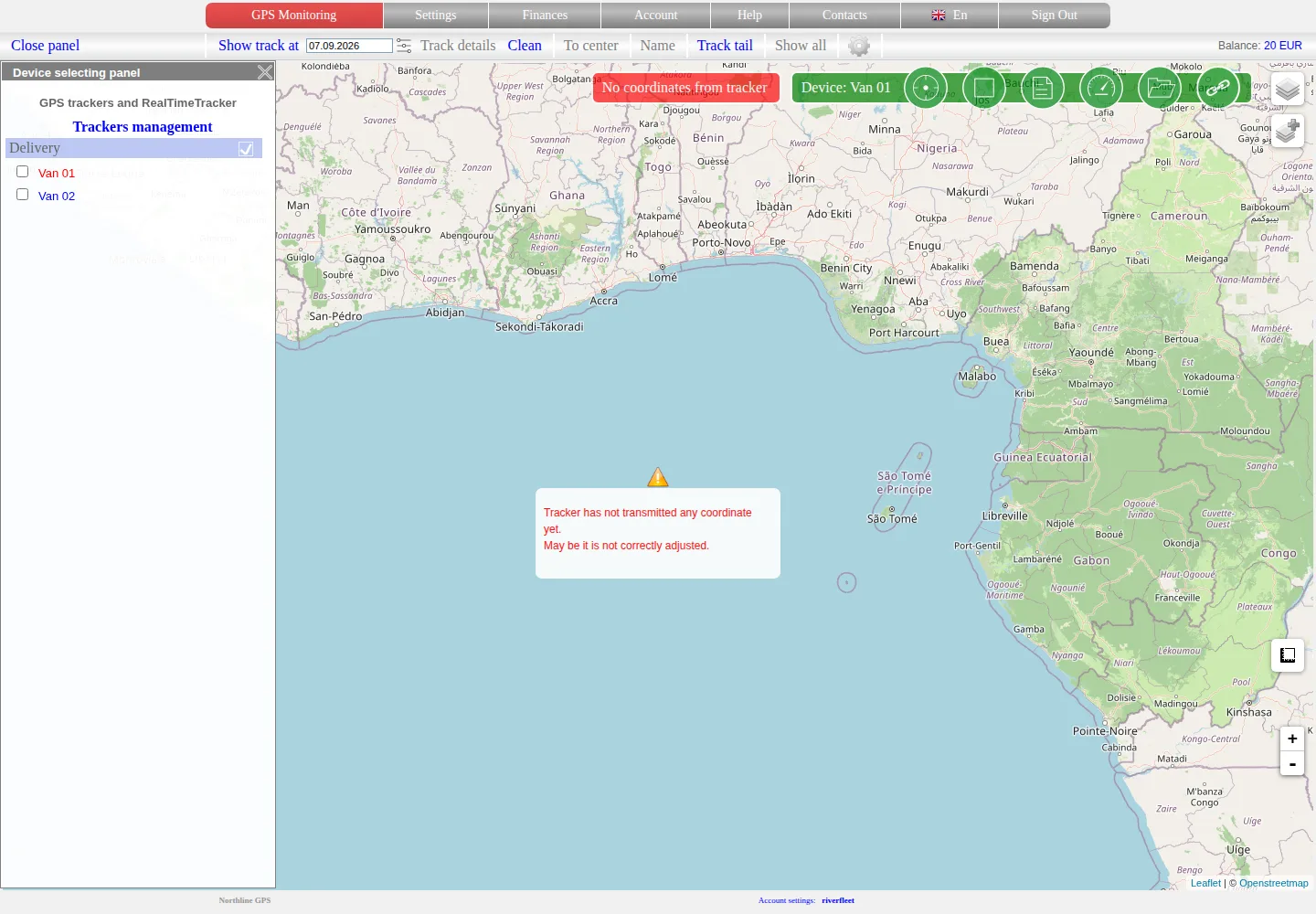 Live map warning that a newly connected tracker has not sent coordinates