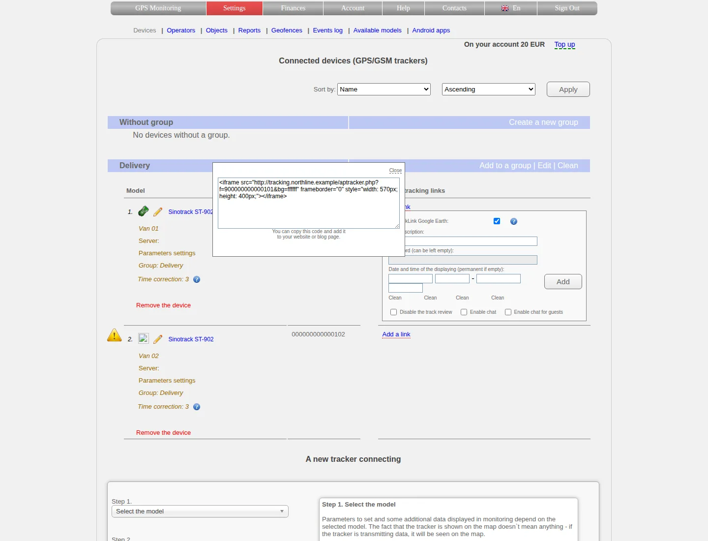 Dialog containing automatically generated iframe code